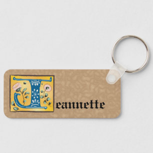 Medieval Floral Illuminated Letter J Monogram Keychain