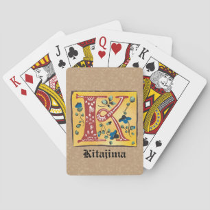 Medieval Floral Illuminated Letter K Monogram Poker Cards