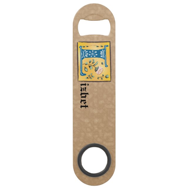 Medieval Floral Illuminated Letter L Monogram Bar Key (Front)