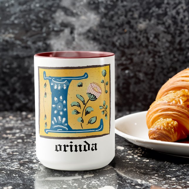 Medieval Floral Illuminated Letter L Monogram Mug (Creator Uploaded)