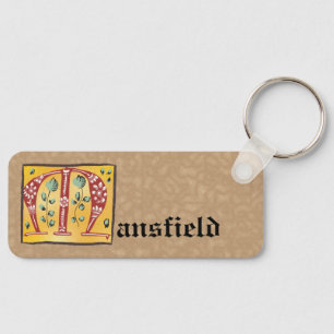 Medieval Floral Illuminated Letter M Monogram Keychain