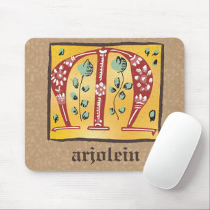 Medieval Floral Illuminated Letter M Monogram Mouse Pad