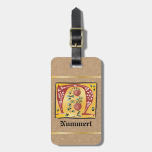 Medieval Floral Illuminated Letter N Monogram Luggage Tag
