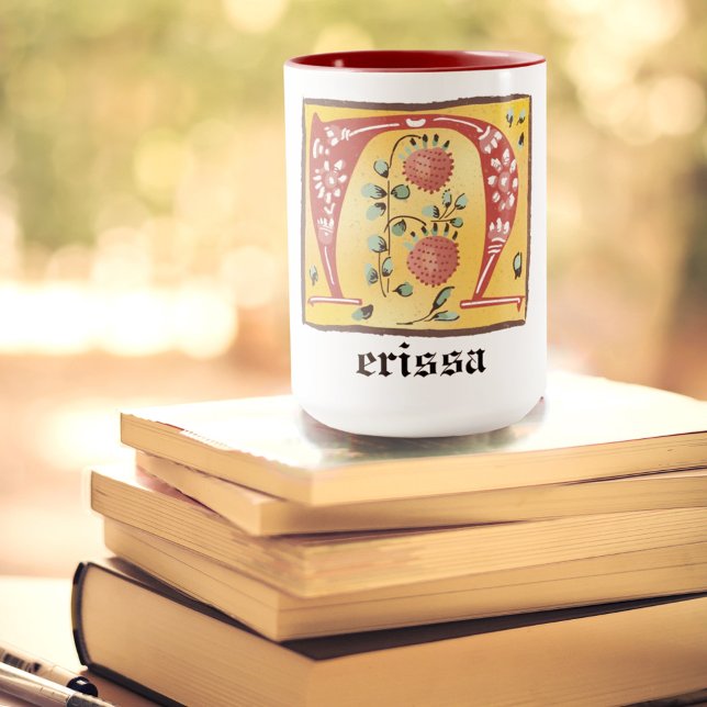 Medieval Floral Illuminated Letter N Monogram Mug (Creator Uploaded)