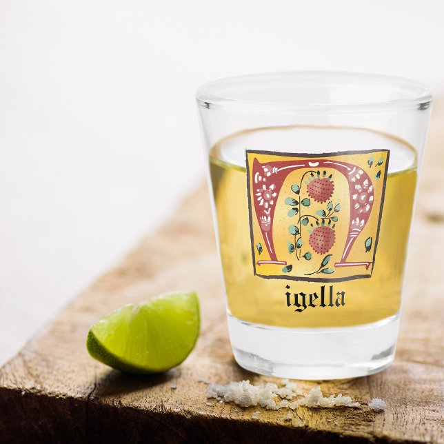 Medieval Floral Illuminated Letter N Monogram Shot Glass (Creator Uploaded)