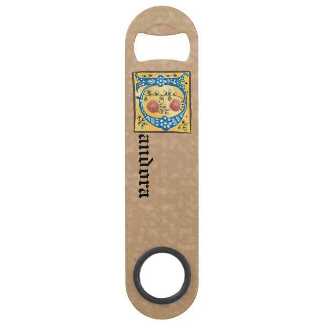 Medieval Floral Illuminated Letter P Monogram Bar Key (Front)