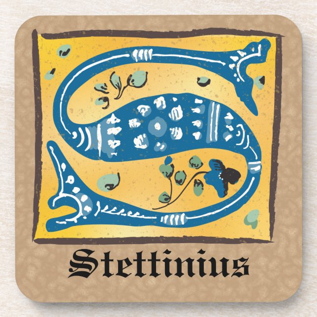 Medieval Floral Illuminated Letter S Monogram Beverage Coaster (Front)