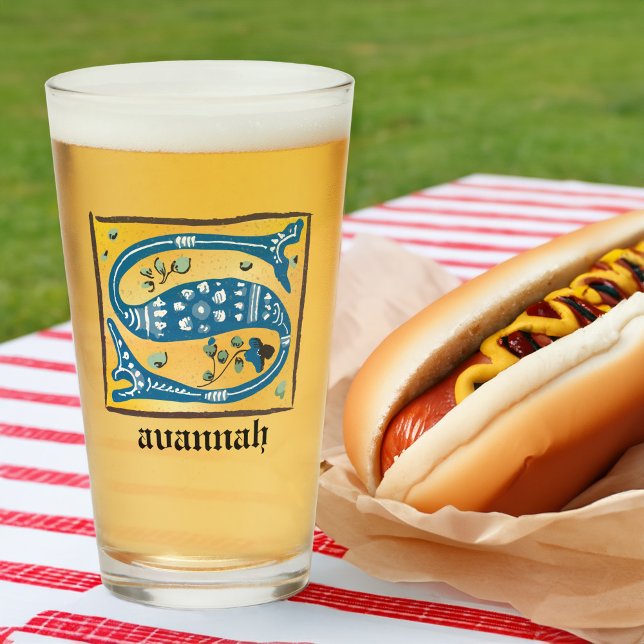 Medieval Floral Illuminated Letter S Monogram Glass (Creator Uploaded)