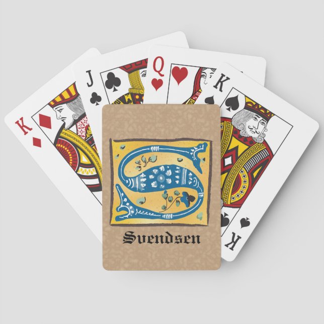 Medieval Floral Illuminated Letter S Monogram Poker Cards (Back)