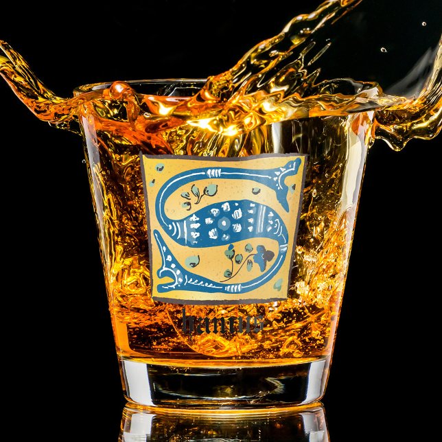Medieval Floral Illuminated Letter S Monogram Shot Glass (Creator Uploaded)