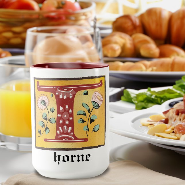 Medieval Floral Illuminated Letter T Monogram Mug (Creator Uploaded)