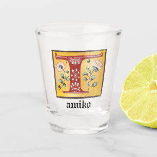 Medieval Floral Illuminated Letter T Monogram Shot Glass