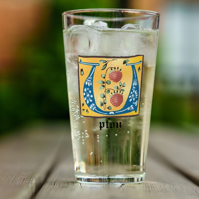 Medieval Floral Illuminated Letter U Monogram Glass (Creator Uploaded)