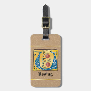 Medieval Floral Illuminated Letter U Monogram Luggage Tag
