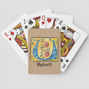 Medieval Floral Illuminated Letter U Monogram Poker Cards