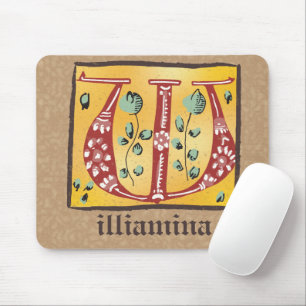 Medieval Floral Illuminated Letter W Monogram Mouse Pad