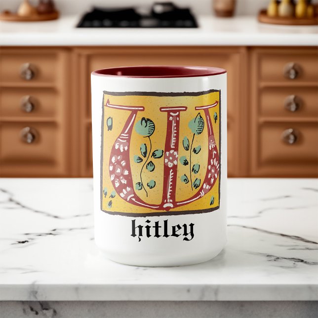Medieval Floral Illuminated Letter W Monogram Mug (Creator Uploaded)
