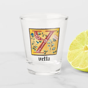 Medieval Floral Illuminated Letter Y Monogram Shot Glass