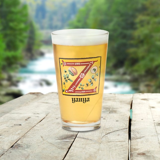 Medieval Floral Illuminated Letter Z Monogram Glass (Creator Uploaded)