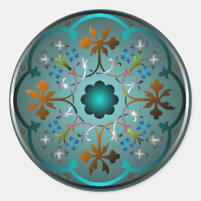 Medieval Floral Pattern Classic Round Sticker (Front)