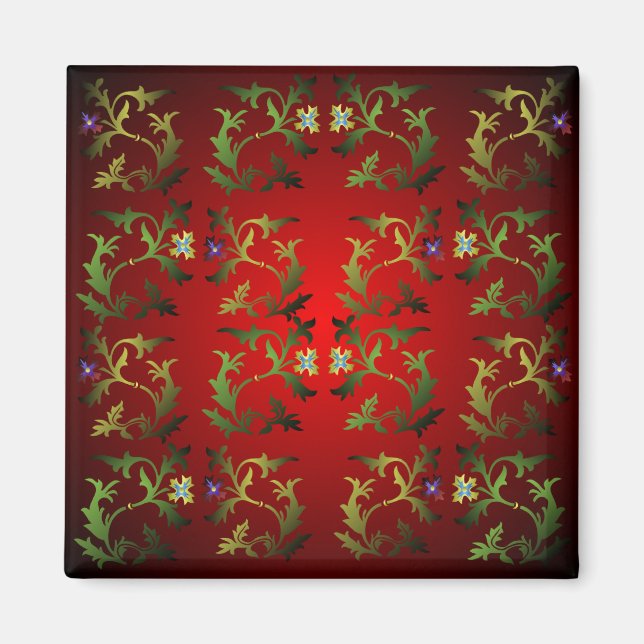 Medieval Floral Pattern Square Magnet (Front)