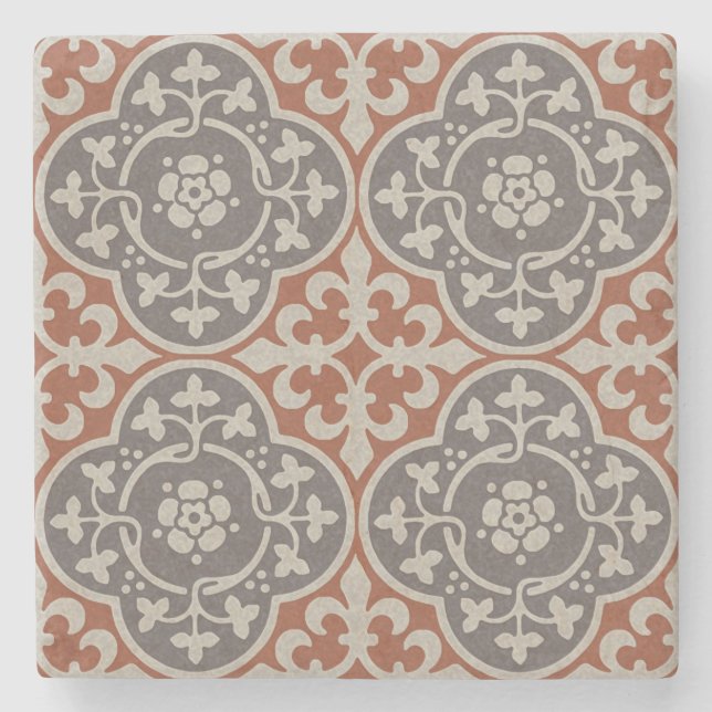 Medieval Floral Quatrefoils Stone Coaster (Front)