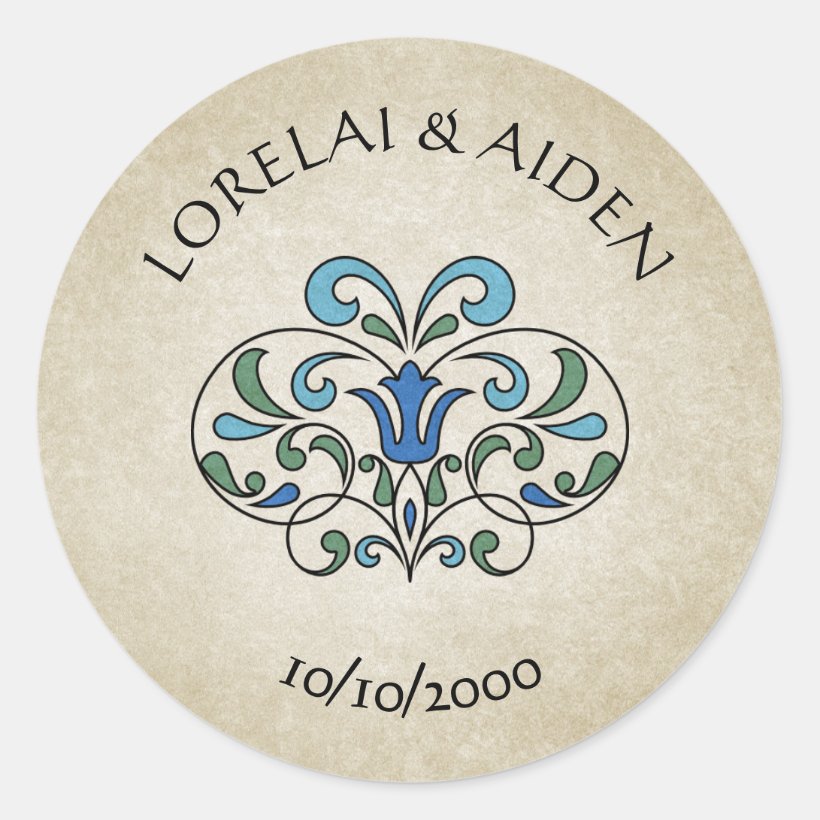 Medieval Floral Wedding Classic Round Sticker (Front)