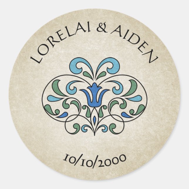 Medieval Floral Wedding Classic Round Sticker (Front)