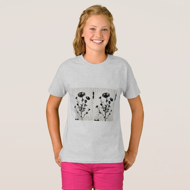 Medieval Flower Art Drawing T-Shirt (Front Full)