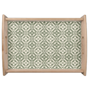 Medieval Flower Tiles - Moss Green Serving Tray