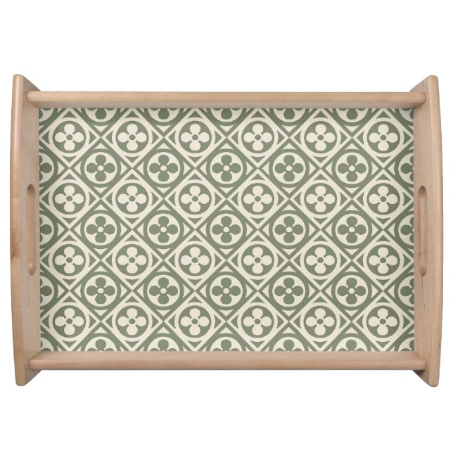 Medieval Flower Tiles - Moss Green Serving Tray (Front)