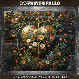 Medieval flowers composition with gold heart - tissue paper