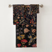 Medieval Flowers on Black Bath Towel Set