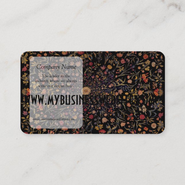 Medieval Flowers on Black Business Card (Front)