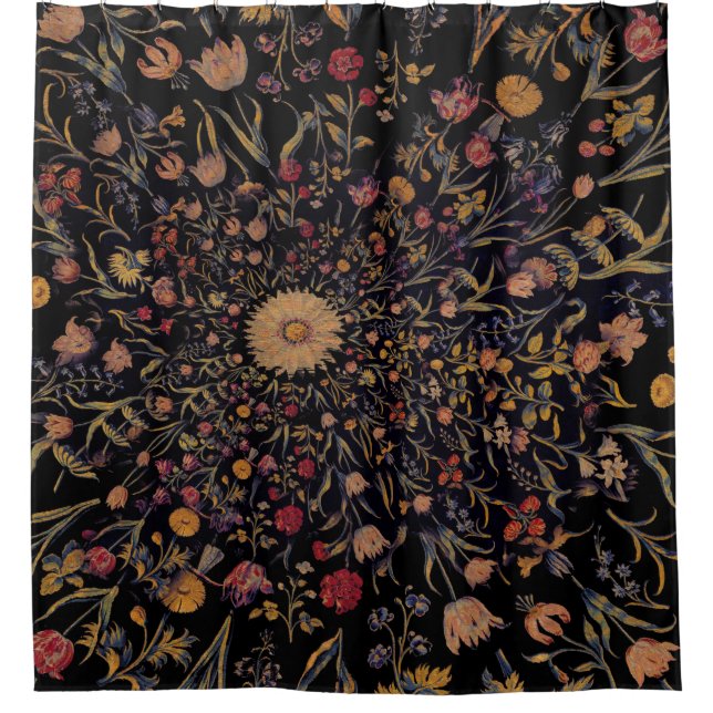 Medieval Flowers on Black Shower Curtain (Front)