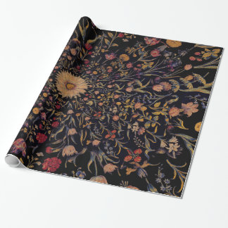 Medieval Flowers on Black Wrapping Paper