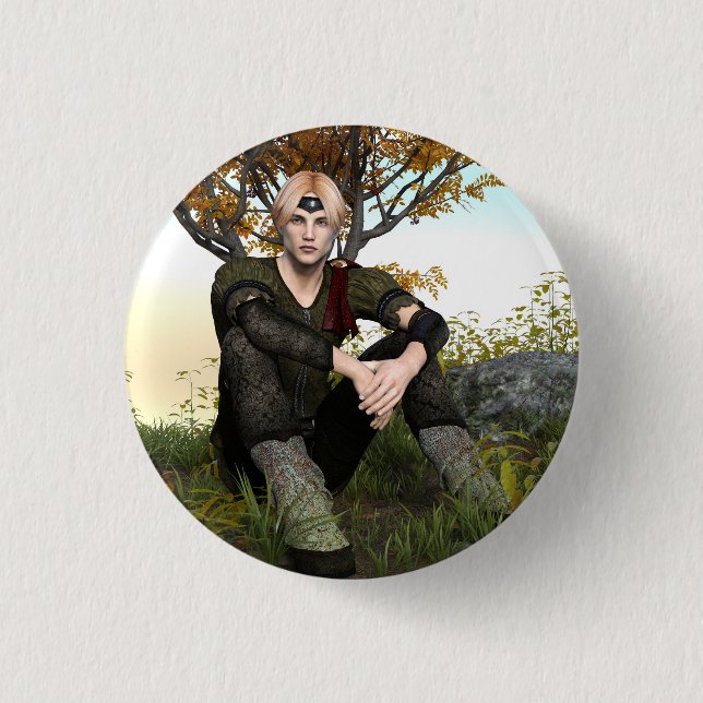 Medieval Forest Prince Fantasy Portrait Button (Front)