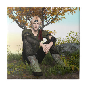 Medieval Forest Prince Fantasy Portrait Ceramic Tile
