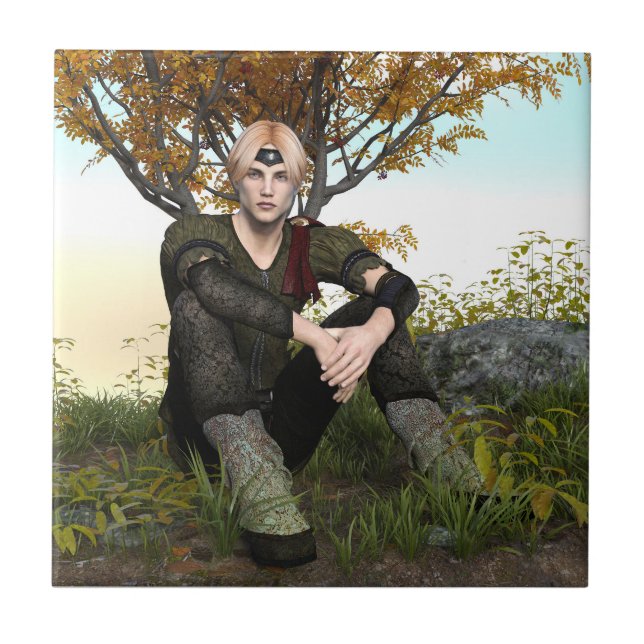 Medieval Forest Prince Fantasy Portrait Ceramic Tile (Front)