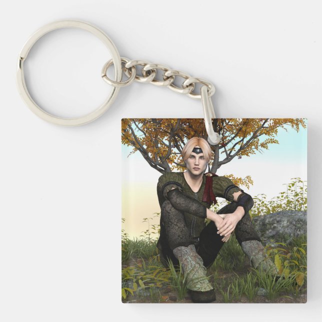 Medieval Forest Prince Fantasy Portrait Keychain (Front)