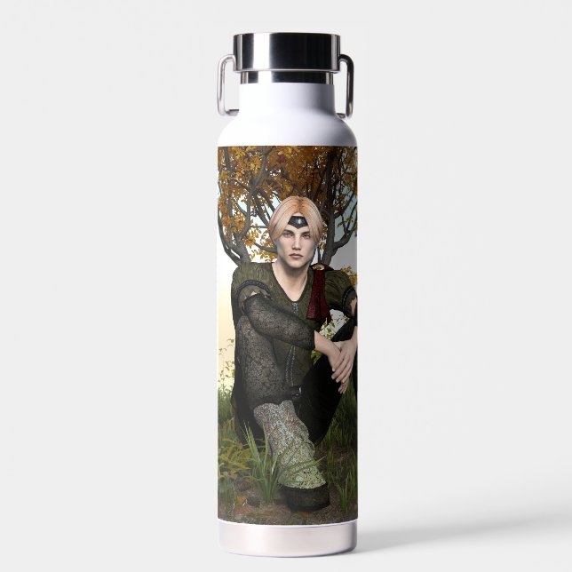 Medieval Forest Prince Fantasy Portrait Water Bottle (Front)