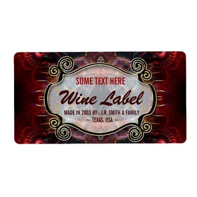 Medieval Fractals Gold Black & Red Wine Labels (Front)