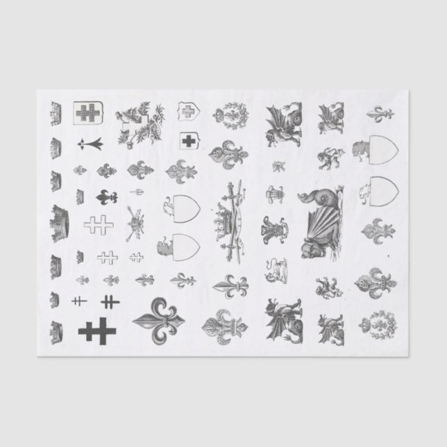 Medieval French Crown Heraldry Fleur de Lis Tissue Tissue Paper (Front)