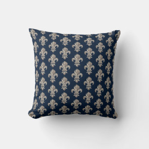 Medieval French Fleur de Lis Navy Throw Pillow