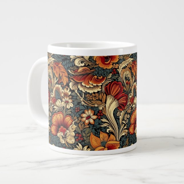 Medieval Garden Floral Pattern Giant Coffee Mug (Front Left)