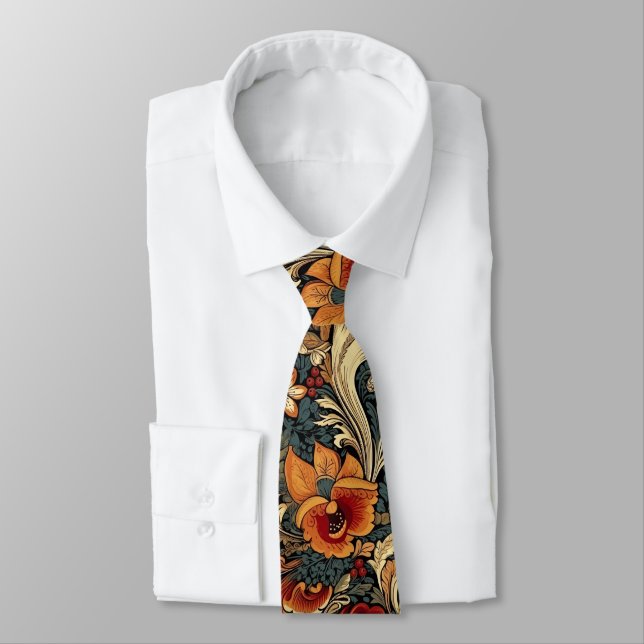 Medieval Garden Floral Pattern Neck Tie (Tied)