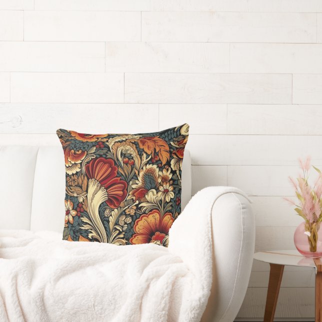 Medieval Garden Floral Pattern Throw Pillow (Couch)