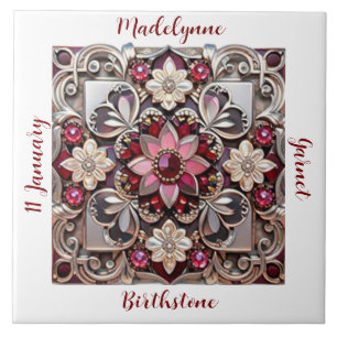 Medieval Garnet Crest Birthstone Ceramic Tile