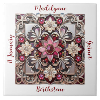 Medieval Garnet Crest Birthstone Ceramic Tile
