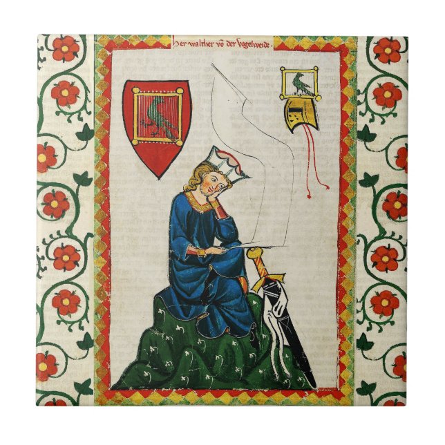MEDIEVAL GERMAN POET WALTHER VON DER VOGELWEIDE CERAMIC TILE (Front)